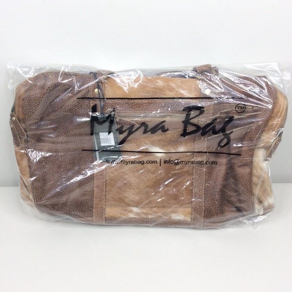 Myra Bag Cinnamon Traveller Bag Hair On Duffle Upcycled Genuine Cowhide - Picture 4 of 6